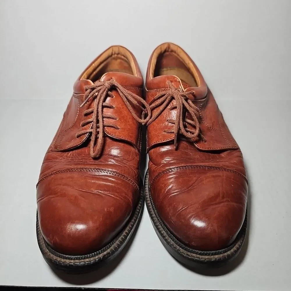 Men's Johnston & Murphy Passport Oxford Shoes 9M Brown Leather Cap-toe Italy